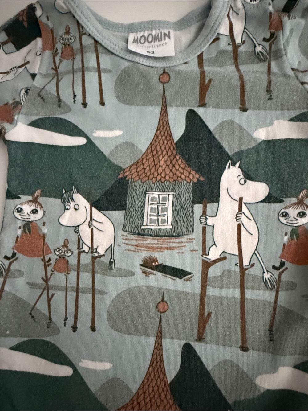 Moomin Long-Sleeve Baby Bodysuit in Sage Green Print Size 3-6M/62 cm - Picture 5 of 6